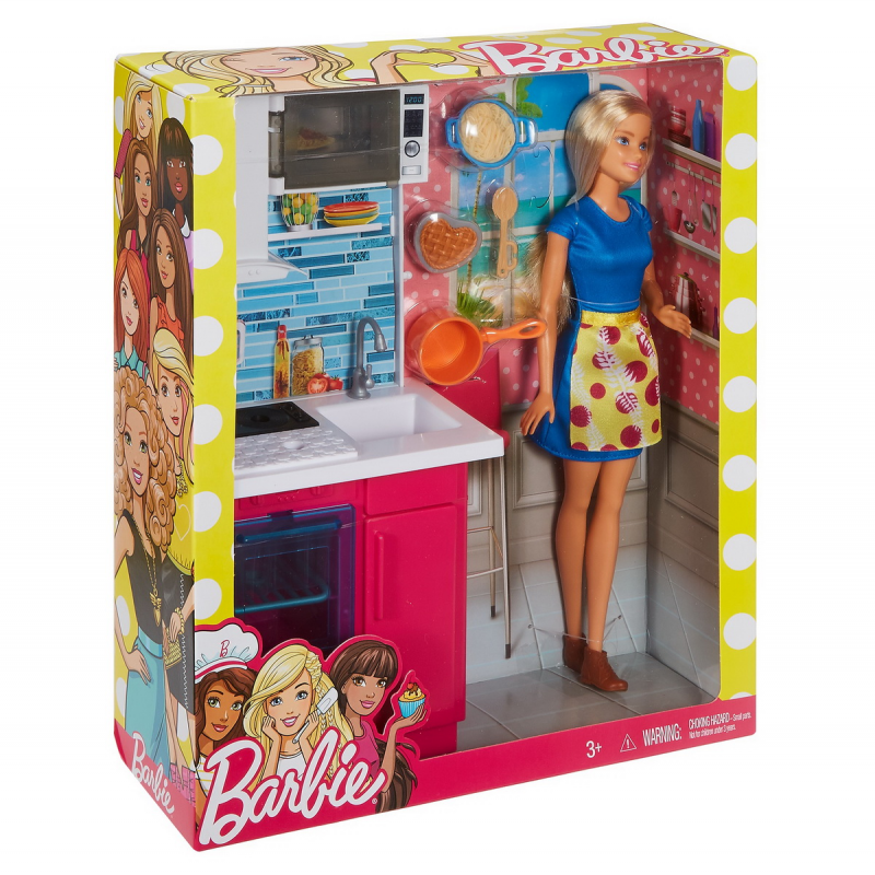 Set Bucatarie cu Accesorii si Papusa Barbie