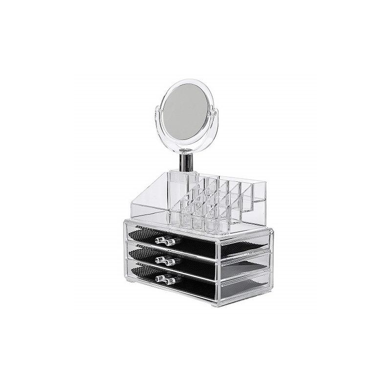 Organizator de Cosmetice cu Oglinda si 3 Sertare